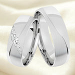Argollas satinado y liso brillante con zircon Suizo blanco  en curva 5489