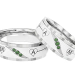 Argollas mate electrocardiograma superficial e iniciales zircon suizo verde esmeralda 5492