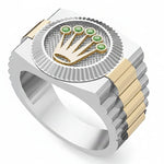 ANILLO PARA HOMBRE CON CORONA ROLEX EN ORO Y PLATA