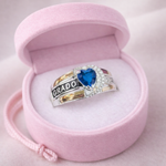 ANILLO DE GRADO PIEDRA CORAZON MEDIA LUNA ( AZUL, ROSADO, CRYSTAL )REF 4475