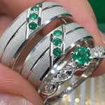 SET DE ARGOLLAS DE MATRIMONIO CON ANILLO DE COMPROMISO DIAMANTADO REF 5662